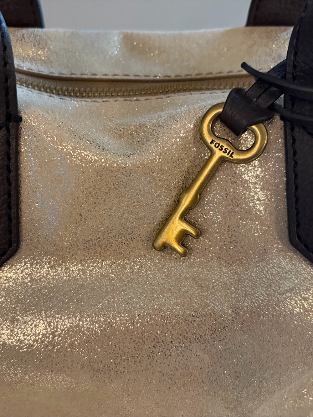 Fossil Gold Metallic Leather-Trim Bag - Picture 6 of 11